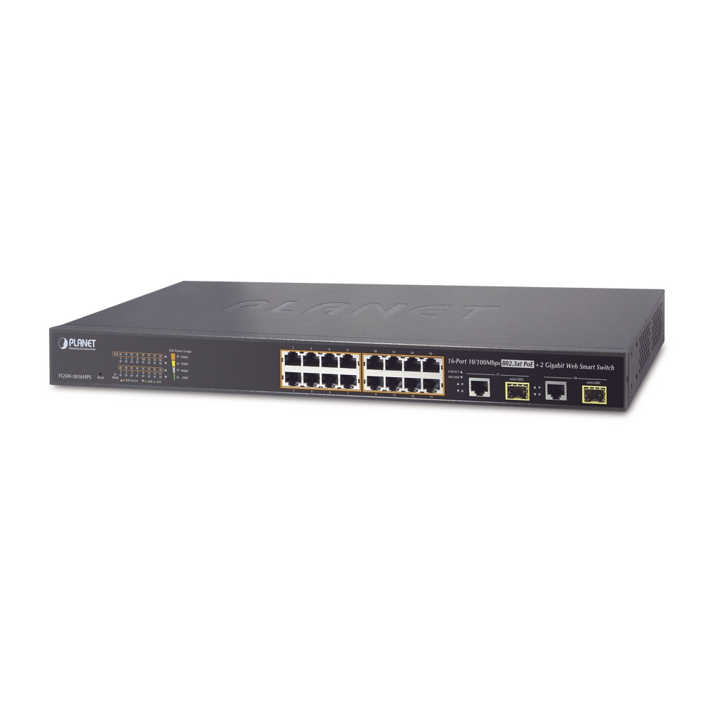 PLANET FGSW1816HPS 16-port 10/100TX PoE 802.3at  2-port Giga