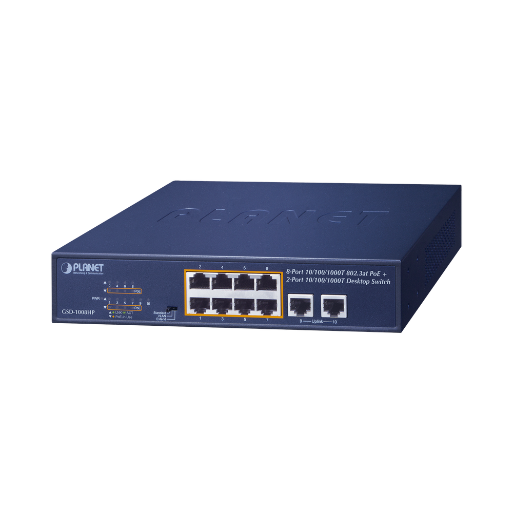 PLANET GSD1008HP Non-manageable PoE switch with 8 ports 10/1