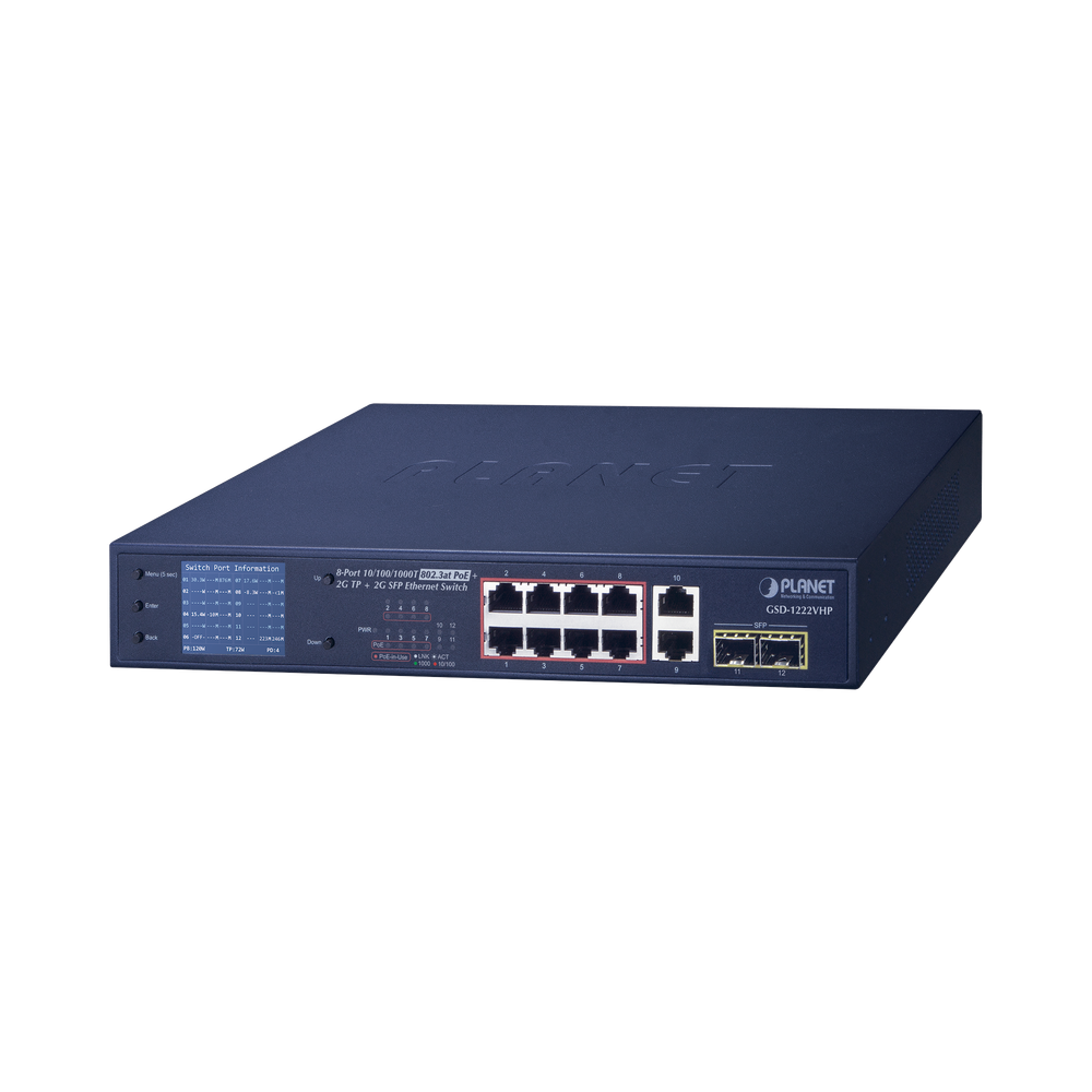 PLANET GSD1222VHP Non-Managed Switch with LCD Monitor 8 Port