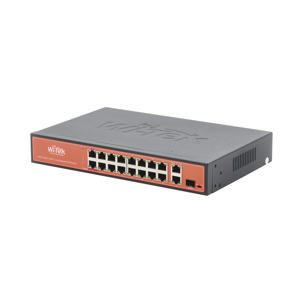 WI-TEK WIPS518G Long-Range PoE Switch With 16 FE Ports  1 GE