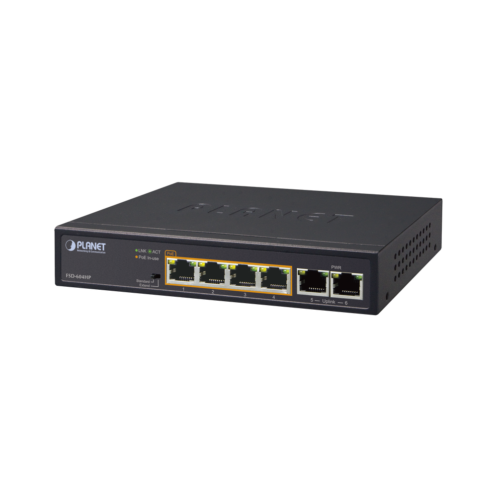 PLANET FSD604HP Switch PoE 802.3af/at Distance of 250 m 4 Po