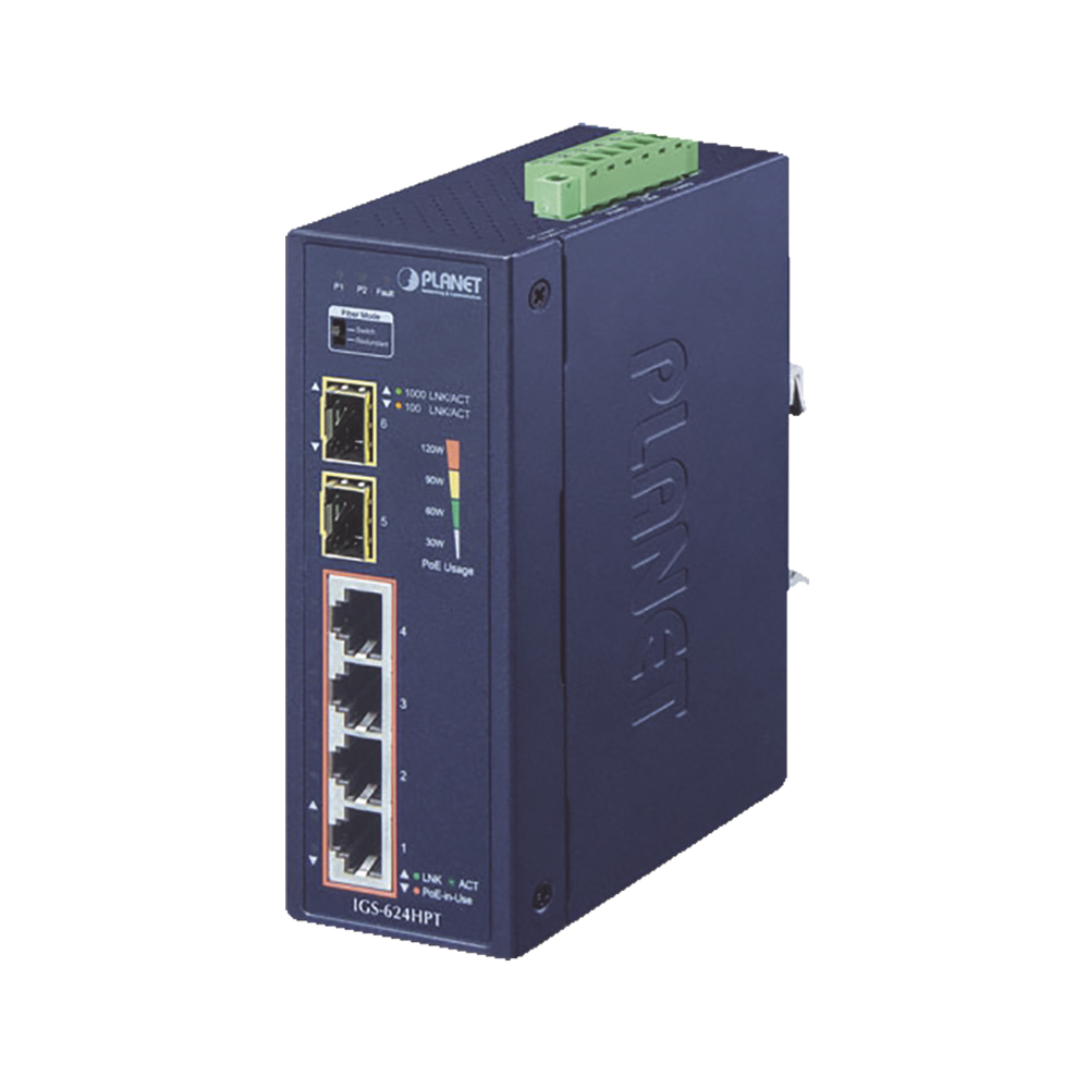 PLANET IGS624HPT Industrial 4-Port 10/100/1000T 802.3at PoE